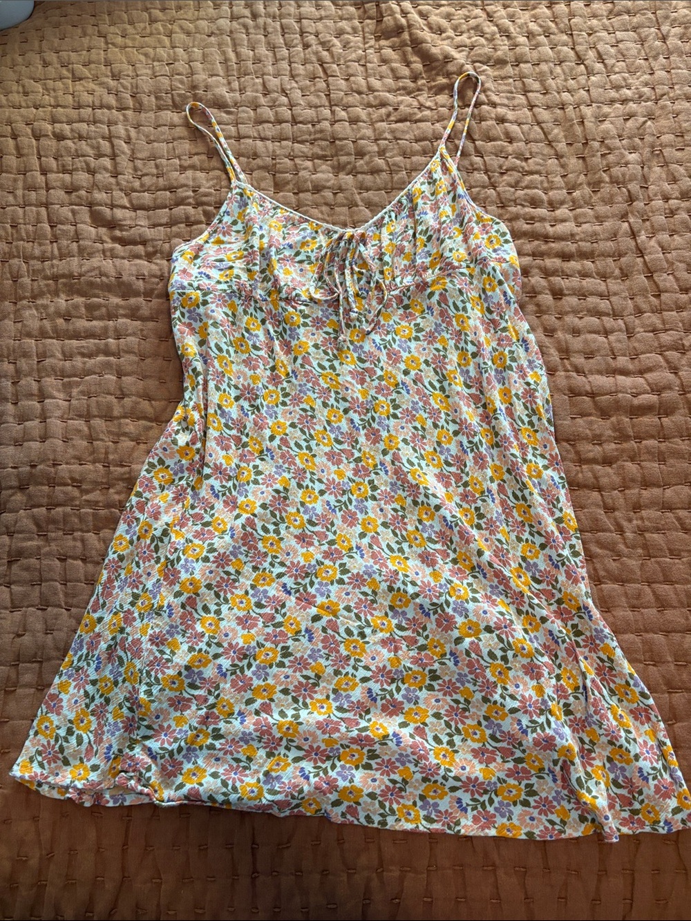Floral Spaghetti-Strap Chemise in Yellow & Pink